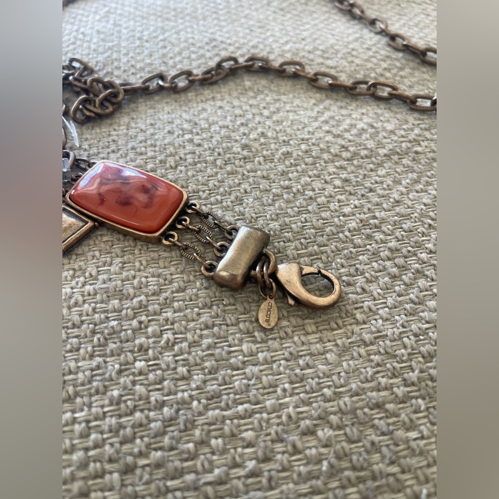 Copper-Tone Orange Stone Pendant Necklace - Women Jewelry